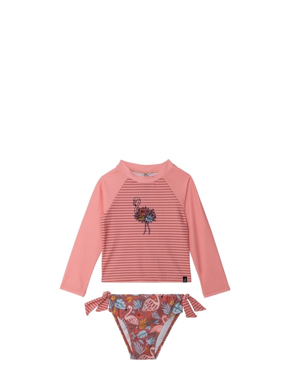 DEUX Par DEUX Girls' Pink Floral Stripe Rash Guard Swim Set - Kids Swim